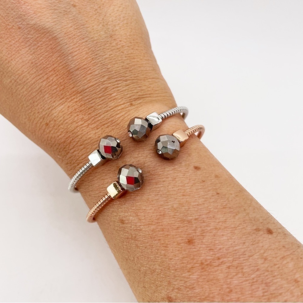 Juicy Couture Stretch Cuff Bracelets Silver and Rose Gold Tone- set of 2